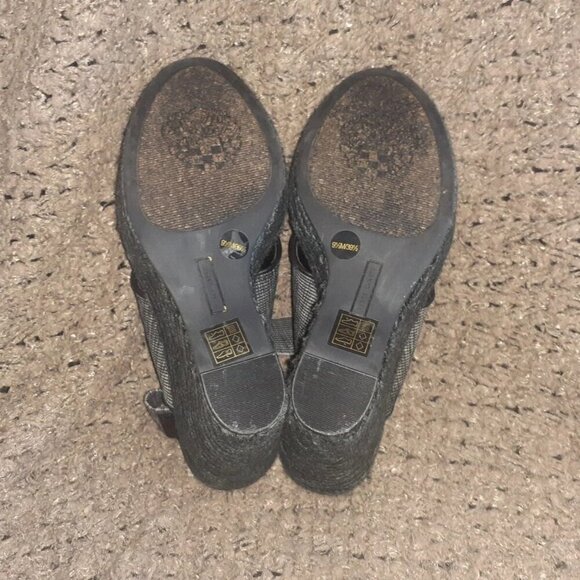 VINCE CAMUTO-Madalisa-Espadrille Platform Wedge-Black/White Textile-Sz 9.5-NM - Picture 7 of 7